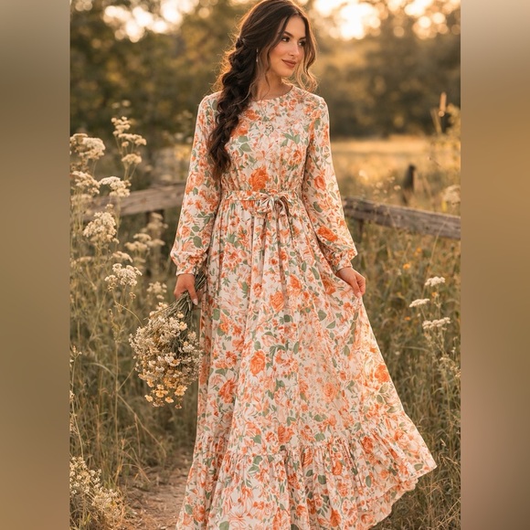 Urban Modesty Dresses & Skirts - Urban Modesty Maxi dress large floral prairie modest long sleeve boho